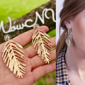New‎ Gold Leaf Palm Tropical Boho Art Drop Earrings